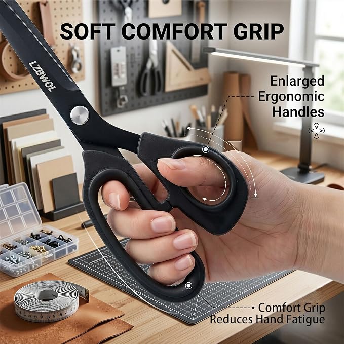 10-Inch Scissors All Purpose Heavy Duty for Office & Crafts, Black | Thickened stainless steel shears, ergonomic soft grip. Smoothly cuts fabric & paper for home, teaching & various DIY projects