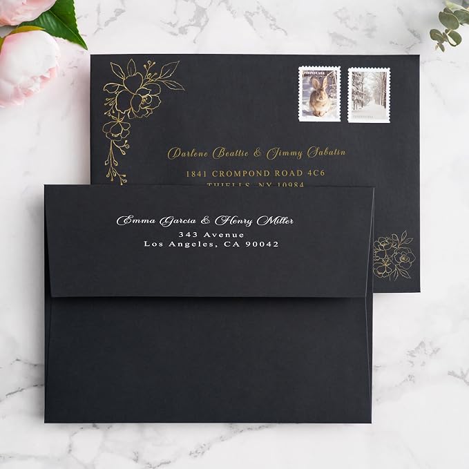 PONATIA 50 Pieces Black 5x7 Envelopes, A7 Envelopes Self Seal for Weddings, Invitation Cards, Photos, Postcards, Greeting Cards Mailing, Baby Shower, Graduation, Christmas Gift Cards