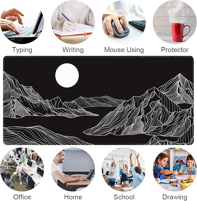 Black and White Mountain Large Mouse Pad,Gaming Keyboard Desk Pad,Extended Mouse Mat Non-Slip Rubber Base with Stitched Edges for Office Game Home XXL 35.4"x15.7"