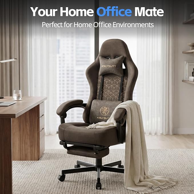 Desk Computer Gaming Chair - Ergonomic Game Office Chair with Extended Footrest and Massage Lumbar Support, Home Gamer Video Game Chairs with Spring Cushion for Adults (Pro Grey Leather)