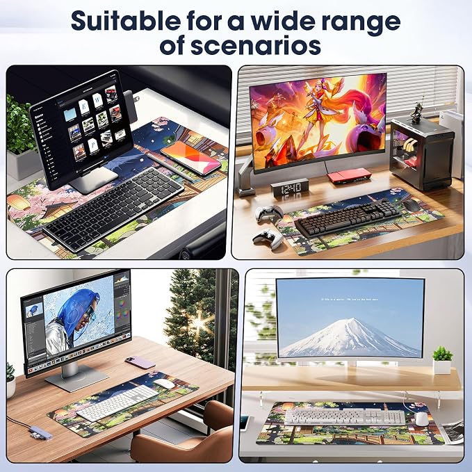 Durable Desk Pad 31.5x15.7 Inch - Thick XXL Mouse Pad, Bridge | Anti Fray Stitched Edges Natural Rubber Base Smooth Fabric Top