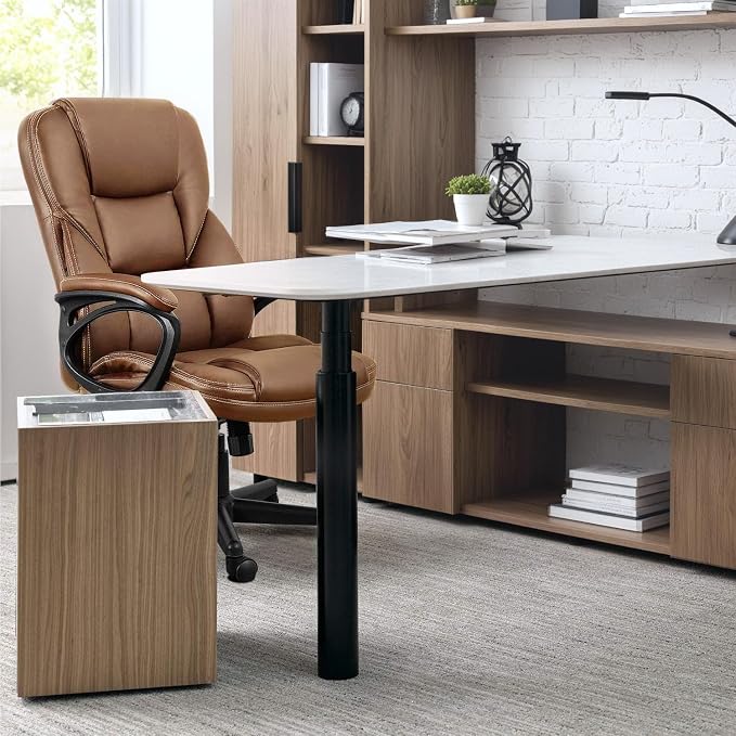 Furmax Office Executive Chair High Back Adjustable Managerial Home Desk Chair, Swivel Computer PU Leather Chair with Lumbar Support (2, Light Brown)
