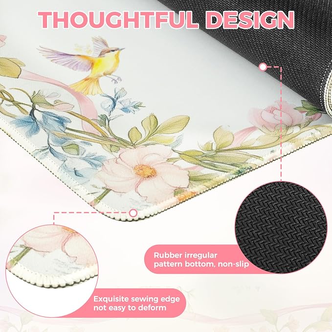 iCasso Desk Matt for Desktop,Cute Desk Pad,White | Anti-Slip Large Gaming Mousepad,Soft Lycra Surface Computer Mat Women, Girly Keyboard Pad for Home Office