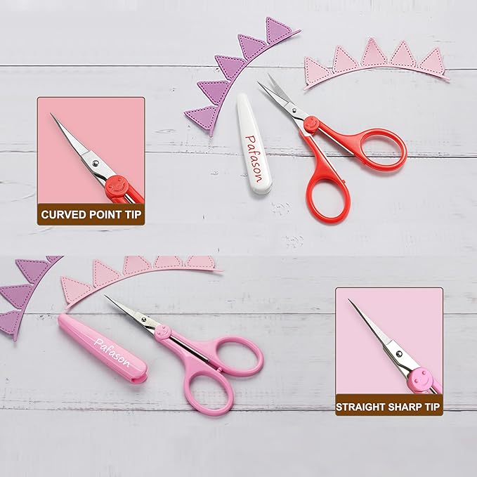 PAFASON Sharp Point Craft Scissor Set 2 PC Straight Curved for Scrapbooking Quilting DIY Sewing Knitting Embroidery Cross Stitch Crochet Thread Yarn Paper Detail Cutting Stainless Steel Safety Case