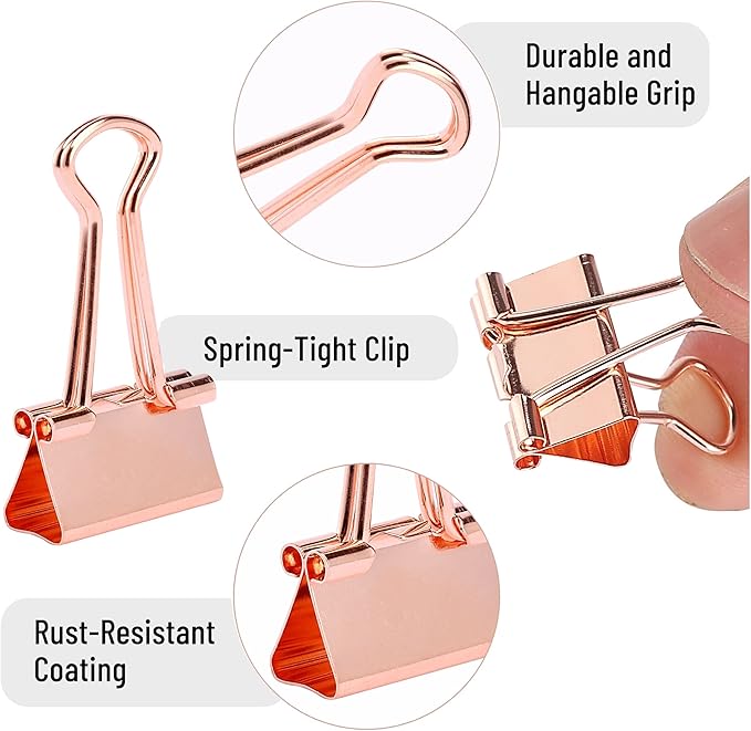 Mr. Pen- Small Binder Clips, 50 pcs, 0.75", Small Size, Rose Gold Metal Binder Paper Clips, Paper Clamps for Office Supplies, Home, School, Business, Document Organizing