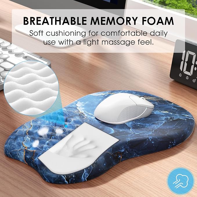MROCO Ergonomic Mouse Pad with Wrist Support, 11.8 x 7.8 in, Ocean Marble | Memory Foam Wrist Rest Mouse Pad, Non-Slip Base, Smooth Lycra Surface for Office & Home, Comfortable Wrist Support