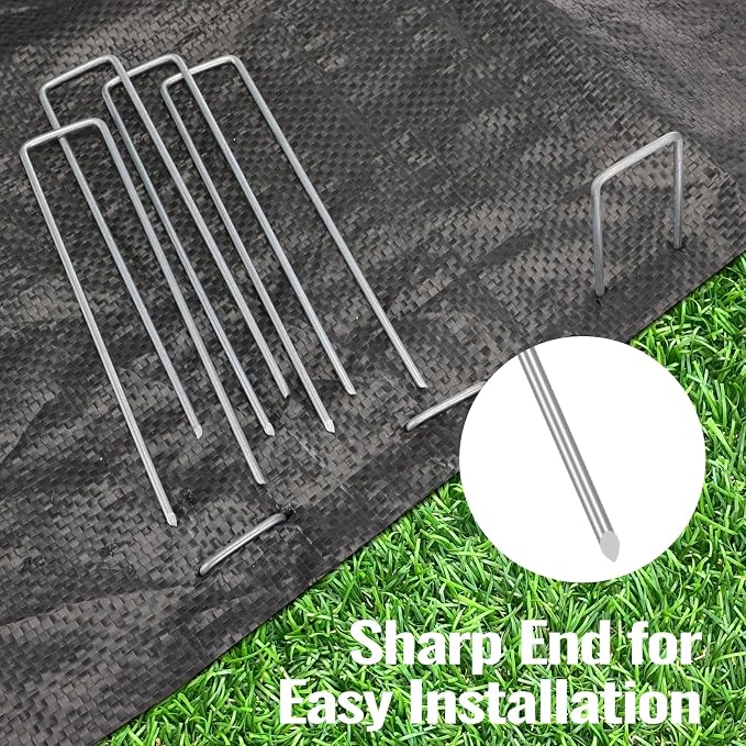 CEWOR 300 Pack Landscape Staples 6 Inch, 11 Gauge Garden Stakes | Galvanized Ground Staples Heavy Duty U Pins Yard Stakes for Landscape Fabric, Weed Barrier, Tent, Lawn, Sod, Turf