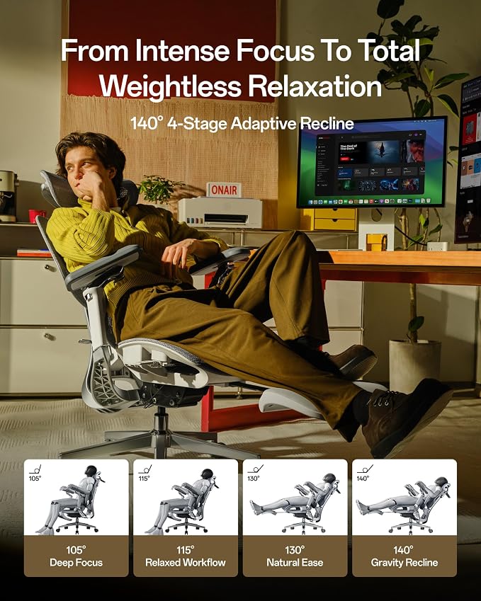 Hbada E3 Pro 2026 Edition Ergonomic Office Chair, Mesh Desk Chair with 3-Zone Floating Lumbar Support, Upgraded 4D Headrest, 720° Armrests, Grey with Footrest