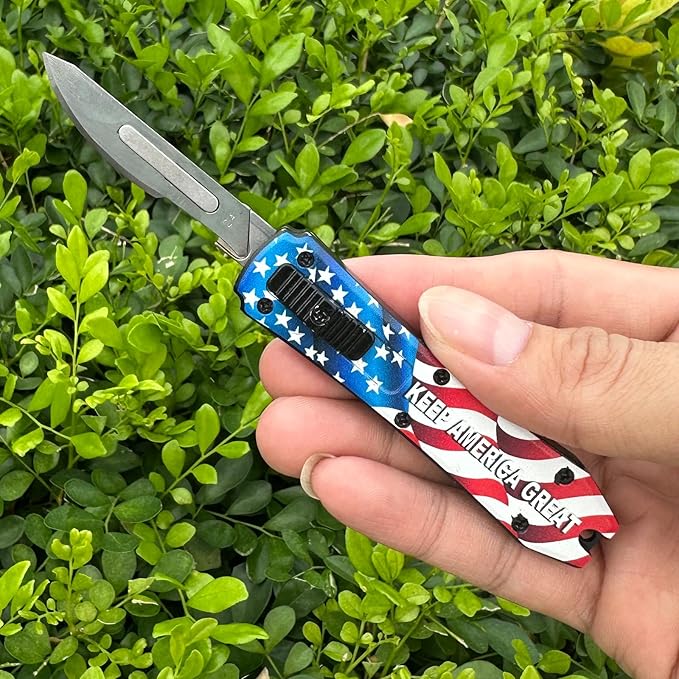 EDC Automatic Scalpel Knife, Mini Automatic Utility Knife, Auto Box Cutter Retractable, Push Button Razor Knives with 10PCS #24 Blades (Blue)
