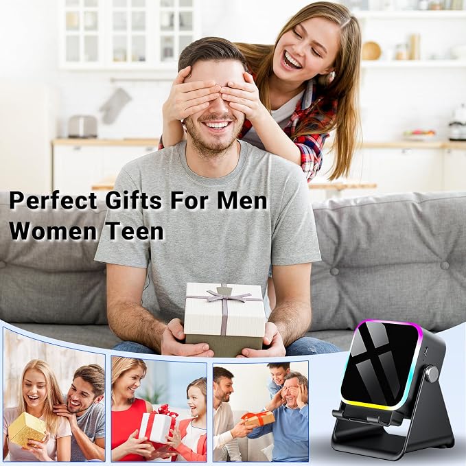 Induction Speaker with Phone Stand 5 in 1 Wireless Bluetooth Audio Black | Phone Speakers Amplifie For iPhone and Android Rechargeable Colorful Light. Birthday Gift for Men Women and Teens