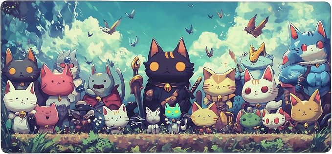 Cute Anime Cats Gaming Mouse Pad, Colorful Anime Desk Mat with Anti-Slip Base & Stitched Edges,35.4" x 15.7" in Table Mat for Computer Desktop, Beautiful Workstation Decor