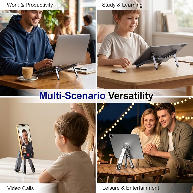 Laptop Stand for Desk, 3-in-1 Magnetic Phone Holder, Foldable | 3-in-1 Portable Laptop Stand, N52 Magnetic Phone Holder, Supports Laptops & Tablets up to 15", Foldable Aluminum Alloy