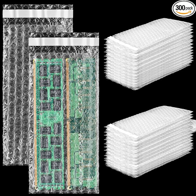 Frienda 300 Pcs Self Adhesive Bubble Bags Packing Pouches, 4" X 8" | Double Wall Clear Protective Wrap, Shockproof for Small Business Shipping Packaging, Cushioned Fragile Items Protection