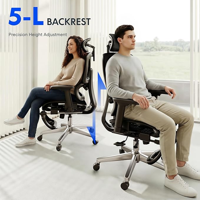 FLEXISPOT ErgoX Premium Ergonomic Office Chair with Footrest- Adjustable 3D Armrests, Dynamic Lumbar Support, Recline & Tilt Function, Mesh Seat, for Home & Office Use,Light Grey Foam