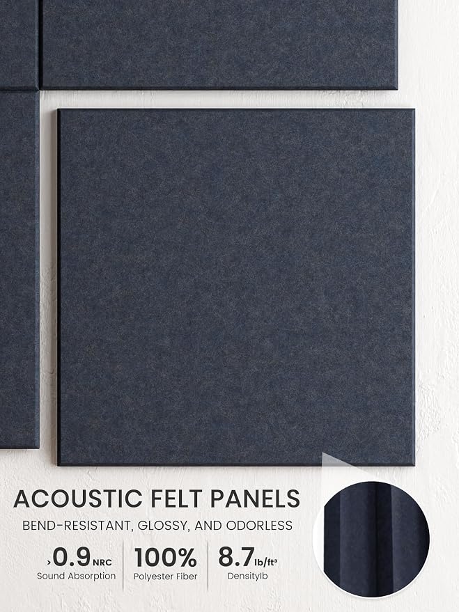 Bumusty 48" x 36" Large Cork Board Alternative, Deep Charcoal Blue | 12-Pack Felt Bulletin Board Tiles, 60 Adhesive Tabs, 30 Pushpins, Home, Office, Classroom, Vision Board