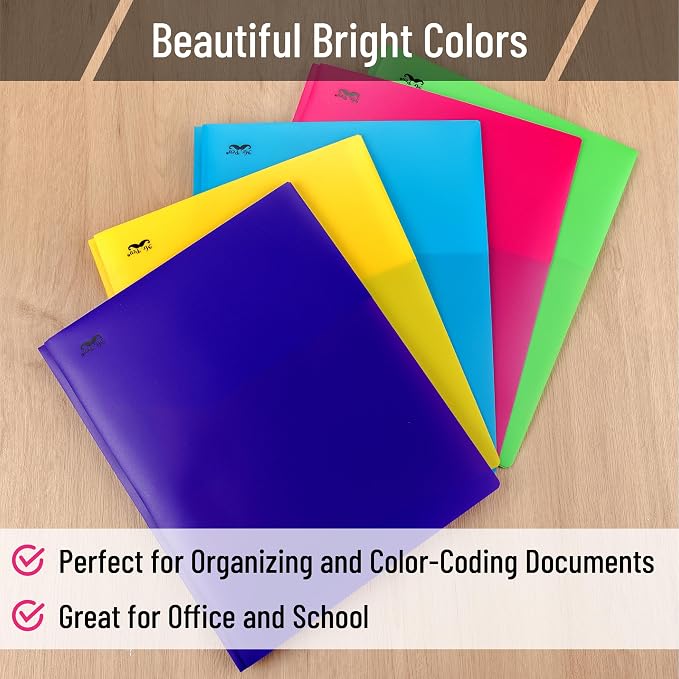 Mr. Pen- Plastic Folders with Pockets and Prongs, 10 Pack, Letter Size | Colorful, Flexible Plastic Folders with Prongs