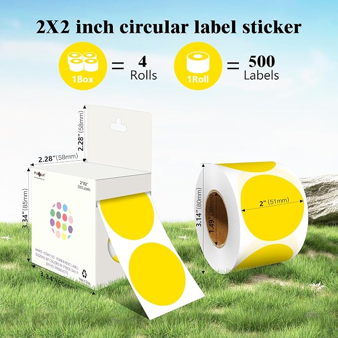 PARLAIM 2 Inch Round Adhesive Color-Code Dot Stickers,4Rolls/2000 per Rolls dots Label Dispenser Box, Circle Stickers Label Inch Coding Labels (Yellow)