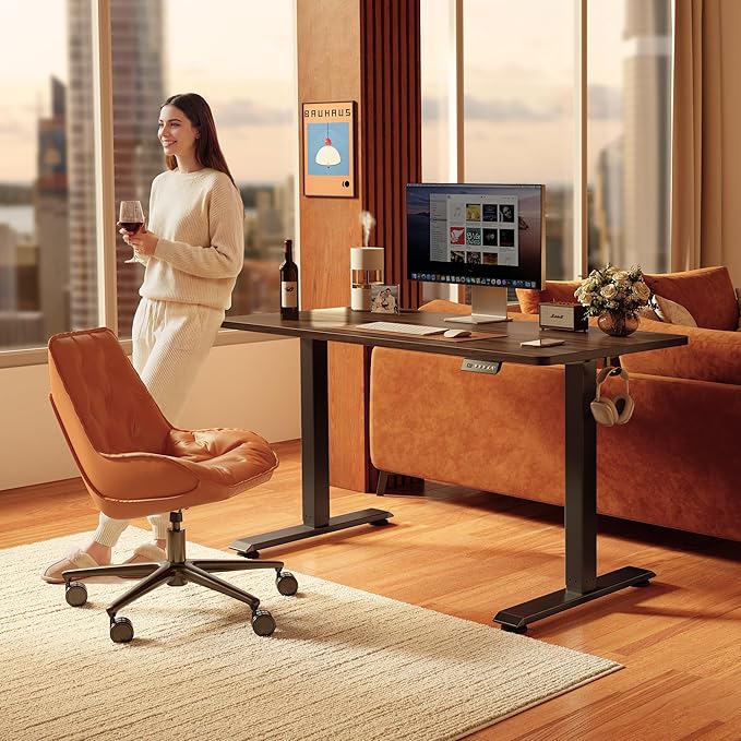 FEZIBO 40 x 24 Inchs Electric Standing Desk, Height Adjustable, Sit Stand Up, Computer Office Desk with Splice Board, Black Frame/Black Walnut Top | Sit and Stand Up Adjustable Desk, Home Office Computer Desk with 3 Customizable Memory Presets