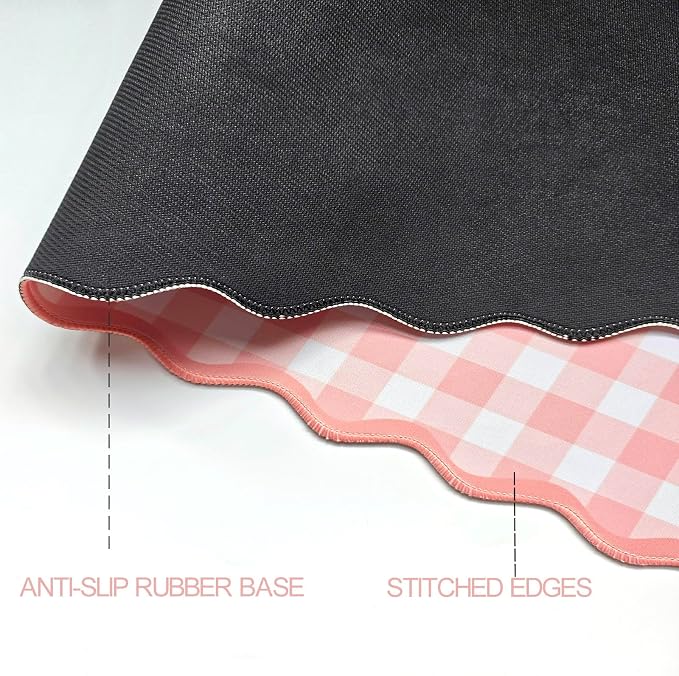 Scalloped‌ Pink Checkered Gingham Desk Mat Cute Pastel Large Mouse Pad Kawaii Cottagecore ‌Vintage‌ Girly Laptop Keyboard Computer Mat Pad Aesthetic Cozy Office Desk Decor for Women