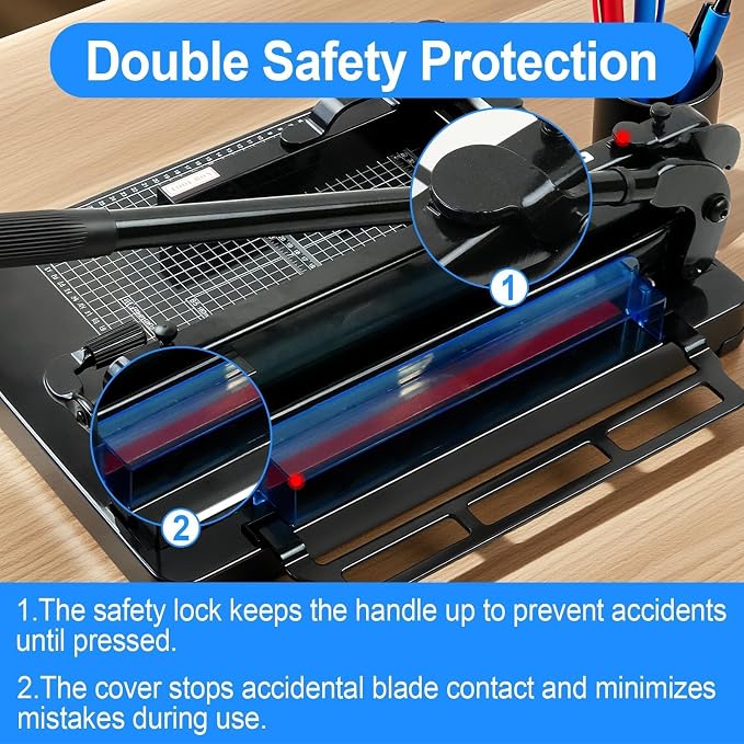 12 Inch Heavy Duty Guillotine Paper Cutter, 400 Sheet Capacity | Solid Steel A4 Stack Trimmer with Safety Lock and Clear Grid for Offices, Schools, Print Shops and Commercial Cutting Tasks