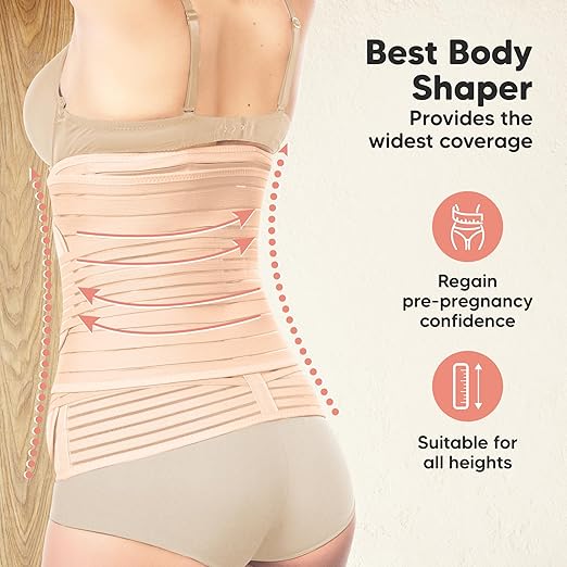 KeaBabies 3 in 1 Postpartum Belly Support Recovery Wrap – 2-Pack Postpartum Belly Band, After Birth Brace, Slimming Girdles, Waist Shapewear, Post Surgery Pregnancy Support Band (Black/Ivory, M/L)