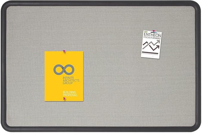 Quartet Bulletin Board, Fabric, 3 x 2 Feet, Office Bulletin Boards, Contour Gray Plastic Frame (7693G)