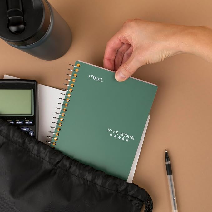Five Star Spiral Notebook, 1 Subject, College Ruled Paper, 4-3/8" x 7", Small Size, 80 Sheets, Fights Ink Bleed, Water Resistant Cover, Seaglass Green (450048CH1-ECM)