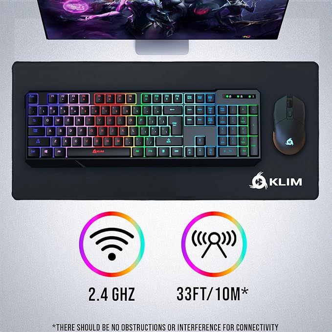 KLIM Chroma Wireless Keyboard – RGB Backlit Gaming, Rechargeable Battery, PC Keyboard, Durable & Water-Resistant, Compatible with PS4, PS5 & Mac - Black