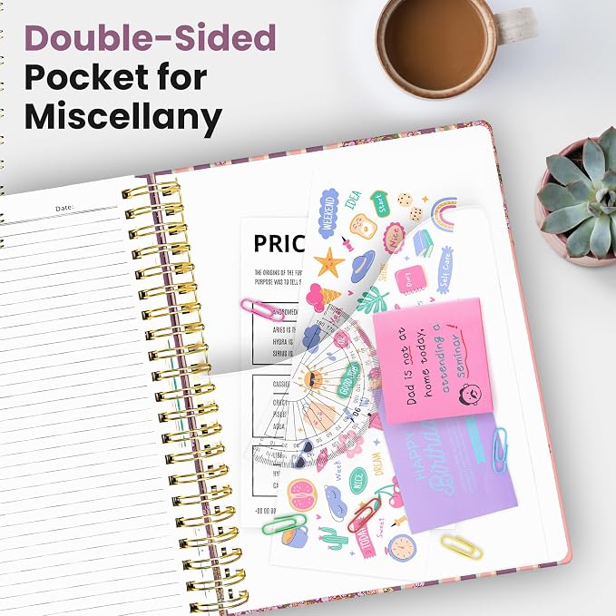 Spiral Notebooks for Work 5 Subject Notebook with Removable Dividers | Aesthetic Hardcover Journal for Women 8.5" x 11" College Ruled 280 Pages Journal for School & Note Taking, Cherry Reverie