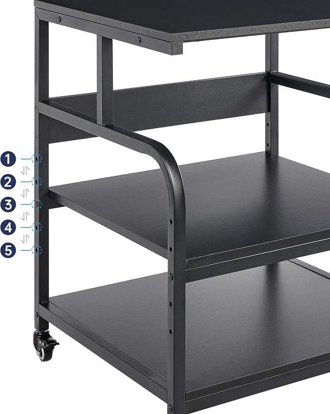 Fannova 25.6"x23.6" Extra Large Printer Stand with Adjustable Storage Shelf | Heavy Duty 3D Printer Table with Metal Frame, 3 Tier Rolling Printer Cart with Industrial Wheels for Home Office, Black