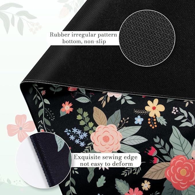 iCasso Desk Mat for Keyboard and Mouse,Cute Mouse Pad,Black Floral | Anti-Slip Desk Matt for Desktop,Soft Lycra Surface Computer Mat Women,Girly Big Mousepad for Home Office