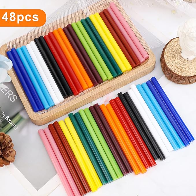 Manarty Colored Hot Glue Stick, 48 PCS 0.27" Dia x 4" Long Mini Hot Melt Glue Sticks Colored, Adhesive EVA Glue Sticks for Sealing Repairing Stamp DIY Art Handmade Car Craft Decoration Office Project