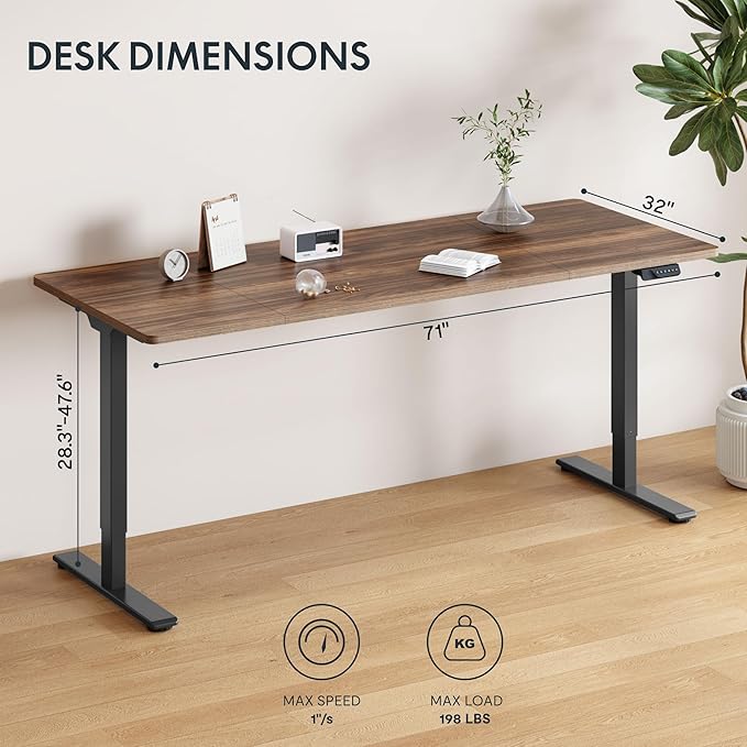 FLEXISPOT 79"x32" Large Dual Motor Electric Standing Desk, Black Walnut - 198 LBS Heavy-Duty Capacity, Ideal for Home Office, Creative Studio, or Multi-Monitor Setup