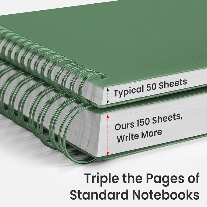 EMSHOI Lined Spiral Journal Notebook, 300 Pages, A4 Size (8.2'' x 11.2'') | College Ruled, 100 GSM Thick Paper, Flexible Plastic Cover, for School, Writing, Work, Office & Journaling (Dark Green)