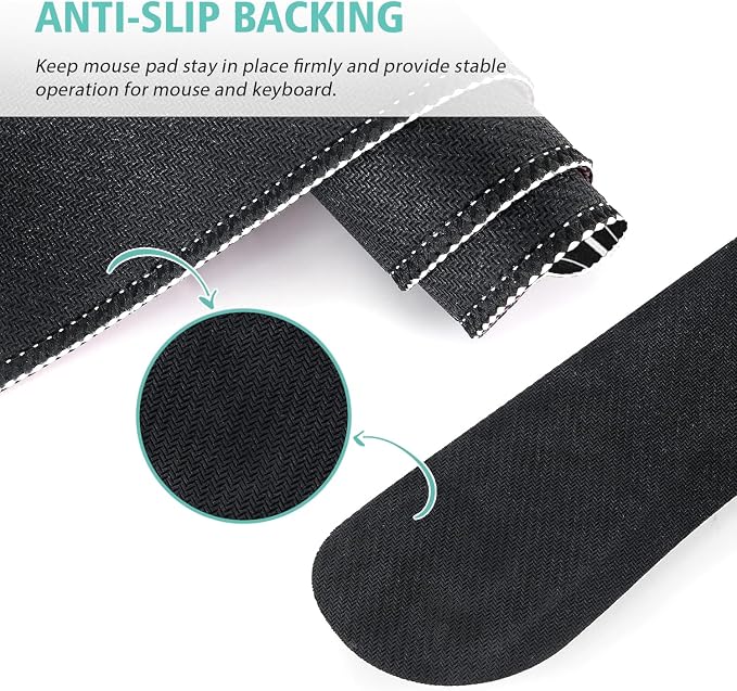 4 in 1 Large Mouse Pad,Keyboard Wrist Rest Set,Desk Mat with Stitched Edges Thicken Desk Pad,Wrist Support for Keyboard and Mouse,Desk Mat for Home Office Game(Black Marble)