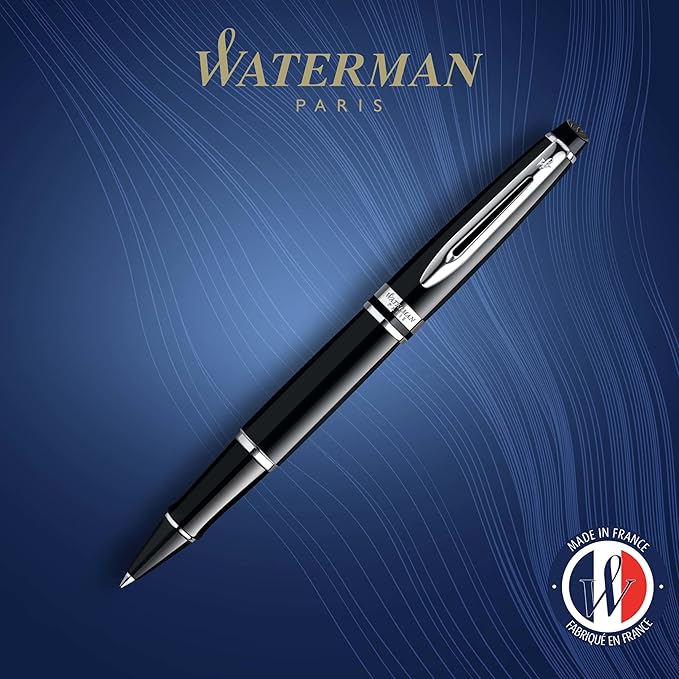 Waterman Expert RollerBall® Pen | Gloss Black with Chrome Trim | Fine Point | Black Ink | Gift Box