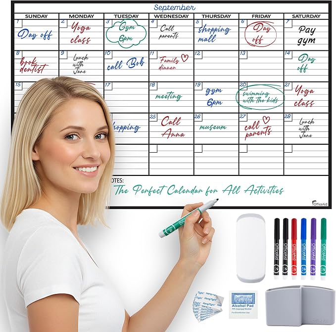 Small Dry Erase Calendar for Wall 17x26, Month Blank Kids Family Reusable Office, Classroom Schedule Monthly Planner Erasable Write, Rolled Whiteboard White Board, Calendar Dry Undated Erase for Wall