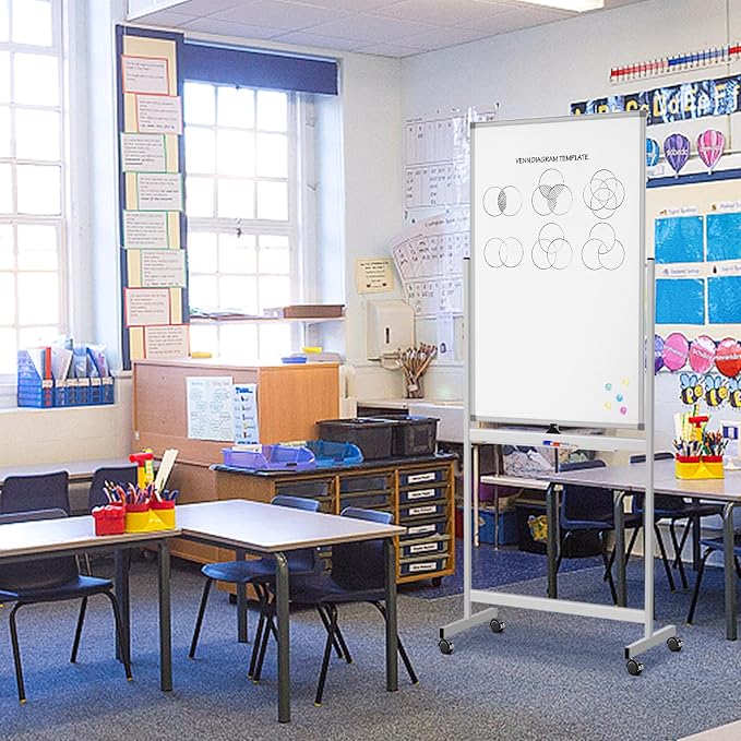 Rolling Whiteboard on Wheels 40" x 24" Aluminum Frame | Magnetic Mobile White Board, Double Sided Dry Erase Easel with Stand. Ideal for Home School, Office and Classroom