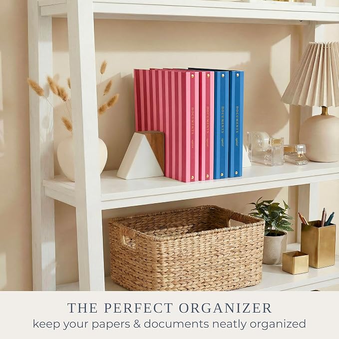 Aesthetic 3 Ring Binder Set of 2 - Sturdy 1 Inch Binder Fits Letter Sized Paper - Striped Three Hole Ring Holder for Women or Men with Pocket Easily Organizes Your Paperwork for School, Office or Work