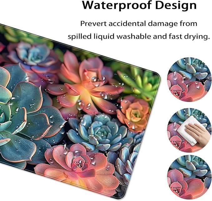 35.4 x 15.7 in, XXL Large Mouse Pad for Desk, Extended Keyboard Mouse Mat for Computer Office, Big Mouse pad with Stitched Edges, Gaming Pc-Colorful Succulent