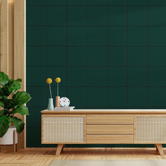MaxGear Felt Bulletin Board 48" x 36", Dark Green Felt Wall Tile Wall Decor | Modern Cork Board For Office Alternative, 12 Pack 11.8" x 11.8" Wall Panels With Push Pins, Vision Board Office & Home Decor