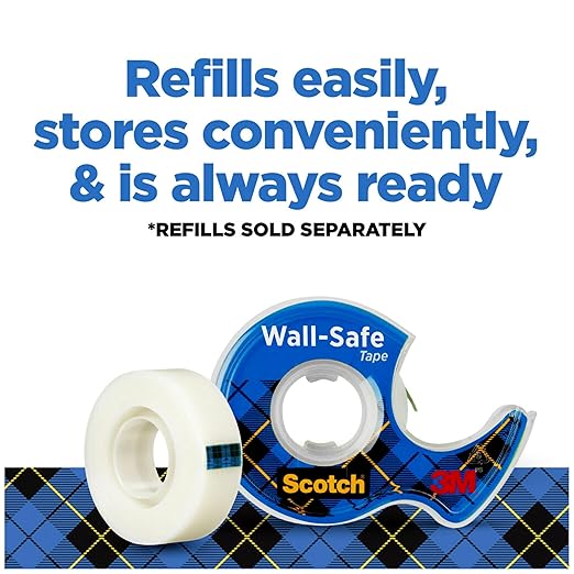 Scotch Wall-Safe Tape, 4 Dispensered Rolls, Sticks Securely, Removes Cleanly, Invisible, Designed for Displaying, Photo Safe, 3/4 in x 650 in (4183)
