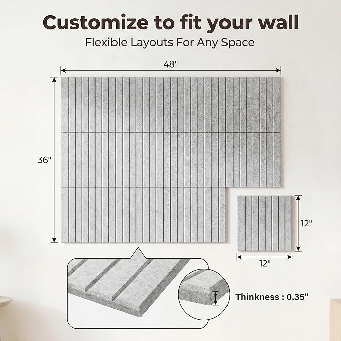 Felt Bulletin Board 48" x 36", Cork Boards for Walls, 12 Pack Bulletin Board Large Cork Board for Office, Felt Boards with 70 Safe Removable Adhesive Tabs Wall Decor for Home(Light Gray)