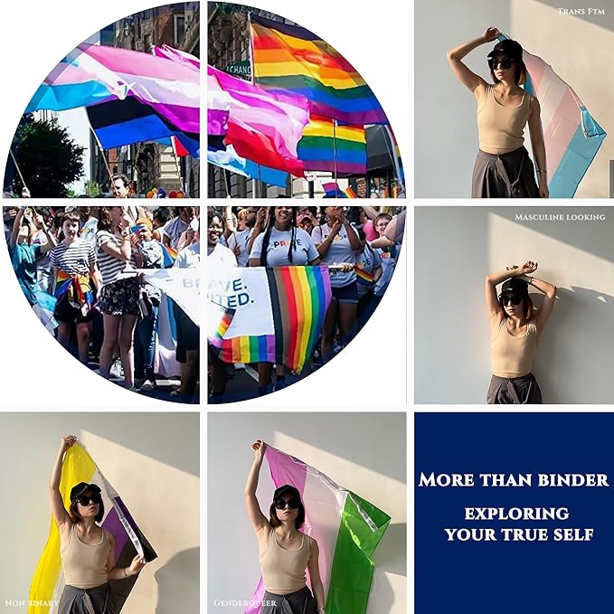 LGBT UNICORNS Chest Binder Trans FTM, Adjustable Bindfree Sizing Design, Skin-Friendly & Breathable, Nipple Covers Built-in