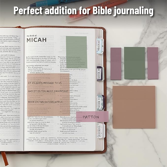 Mr. Pen- Transparent Sticky Notes with Pen, 200 Sheets, Moss & Mauve Collection, Bible Sticky Notes for Books