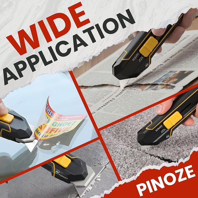 PINOZE Utility Knife Scraper, 3-in-1 Retractable Box Cutter with Lanyard & Blade Storage, Heavy Duty Zinc Alloy Multi-functional Knife with 10pcs SK2 Blades, EDC Tool for Home, Office, DIY