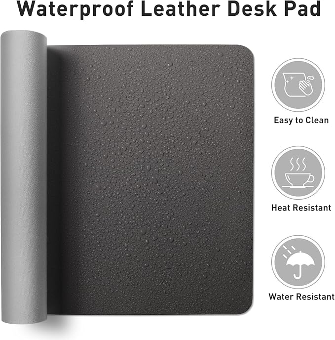 Leather Desk Pad Protector,Mouse Pad,Office Desk Mat, Non-Slip PU Leather Desk Blotter,Laptop Desk Pad,Waterproof Desk Writing Pad for Office and Home (Gray,31.5" x 15.7") (Pack of 2)