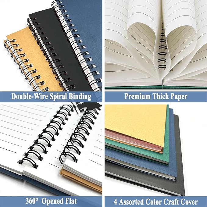 8Pack Small Spiral Notebook A5, 5.5x8.3” Notebook for Work 120Page Notepads | Colored Multipack College Ruled Notebooks A5 Kraft Spiral Bound Small Notebook Journal Lined Note Pads for Writing Journaling