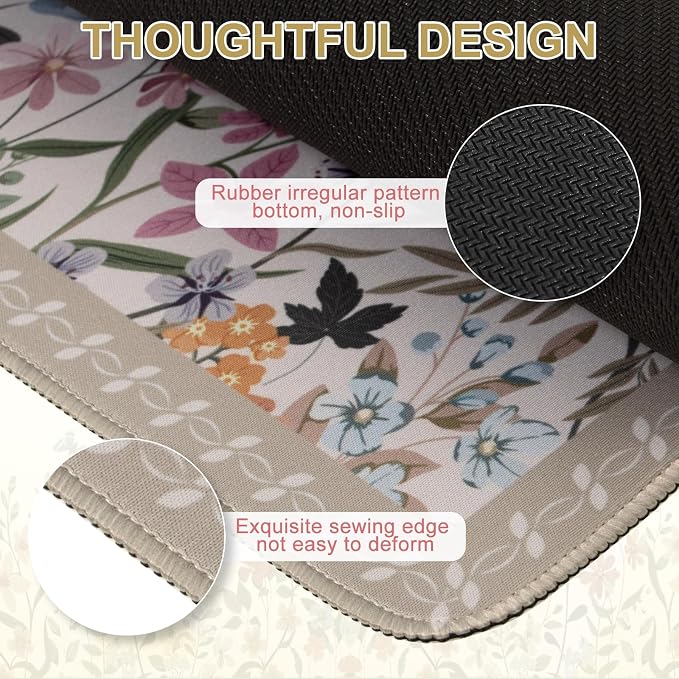 iCasso Floral Desk Mat,Cute Gaming Mouse Pad,Beige | Anti-Slip Desk Matt for Desktop,Soft Lycra Surface Computer Mat Women Girly for Home Office
