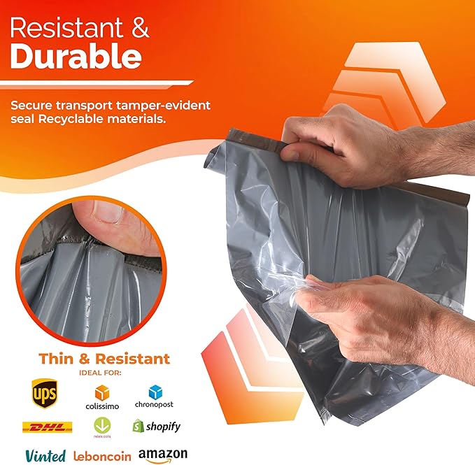 Poly Mailers Shipping Bags (30 Pack) — Self-Seal Plastic Mailing Envelopes, 3 Sizes incl. 8x12, poly mailers 10x13 & 14x19 — Tear & Water-Resistant Plastic Shipping Bags for Clothing Not Padded, Grey